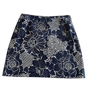 Talbots NWT Navy + White Floral Print A-Line Skirt Cotton Stretch 10